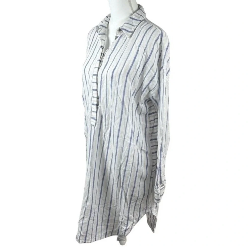 Free People Shirt Dress Stripes 100% Cotton Coastal Boho White Sz S